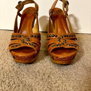 Frye studded caramel slingback heels